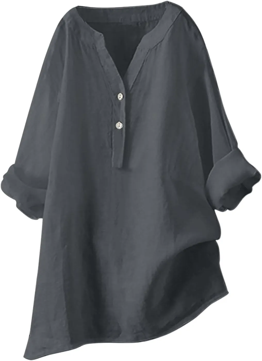 Linen Shirts for Women Summer Trendy Cotton Roll-Up Sleeve Shirts Dressy Casual Button V Neck Blouse Loose Gauze Top