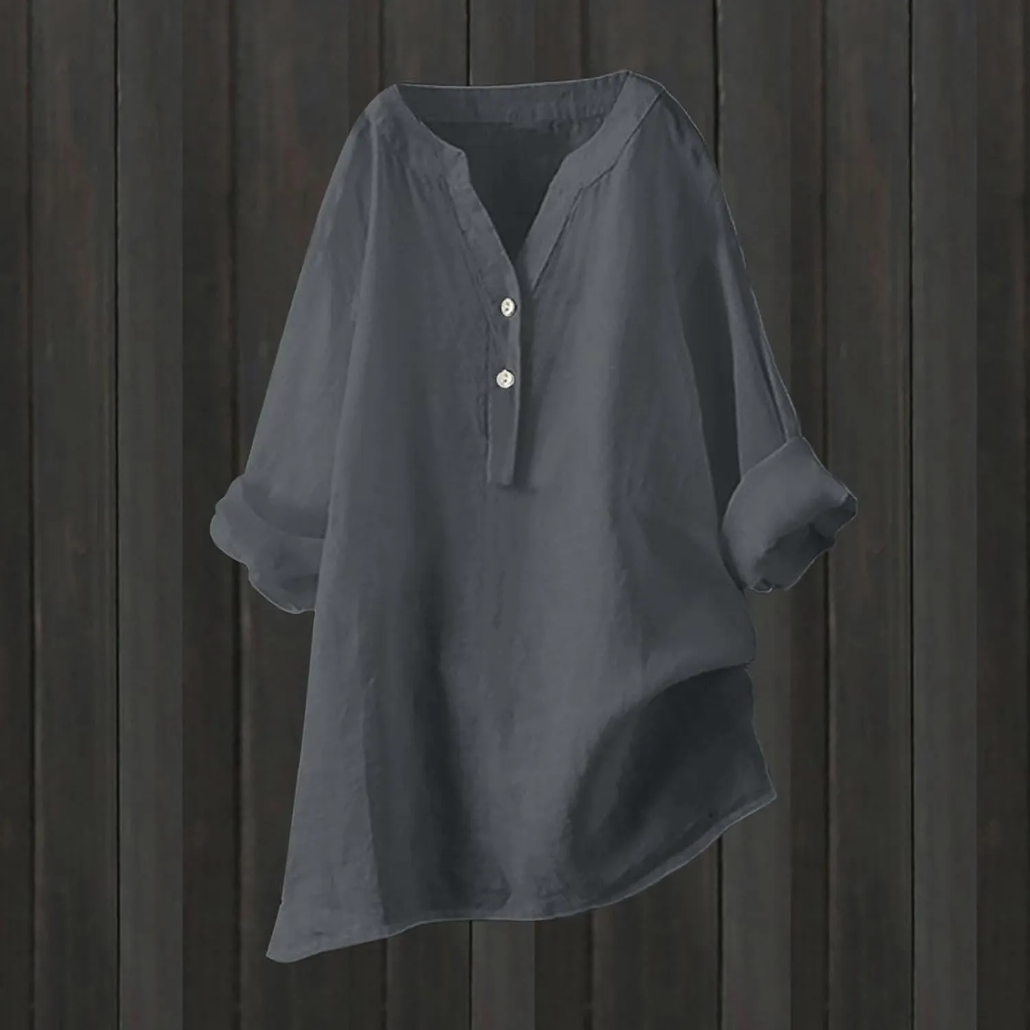 Linen Shirts for Women Summer Trendy Cotton Roll-Up Sleeve Shirts Dressy Casual Button V Neck Blouse Loose Gauze Top
