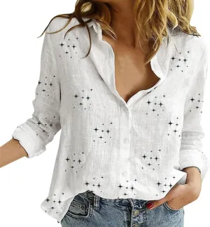 Linen Shirts for Women V Neck Casual Long Sleeve Loose Shirt Tops Trendy Tops for Women 2024 Linen Shirts for Women