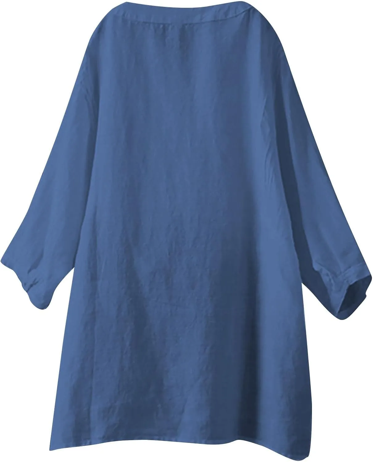 Linen Shirts for Women Womens Tops 3/4 Sleeve Button Down Shirts V Neck Solid Casual Tunic Blouses with Pocket