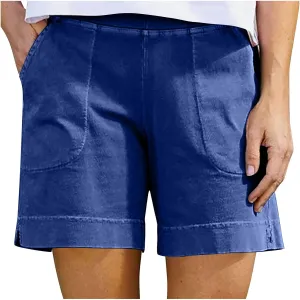 Linen Shorts for Women 2025 High Waisted Elastic Straight Casual Shorts Summer Outdoor Pants with Pockets