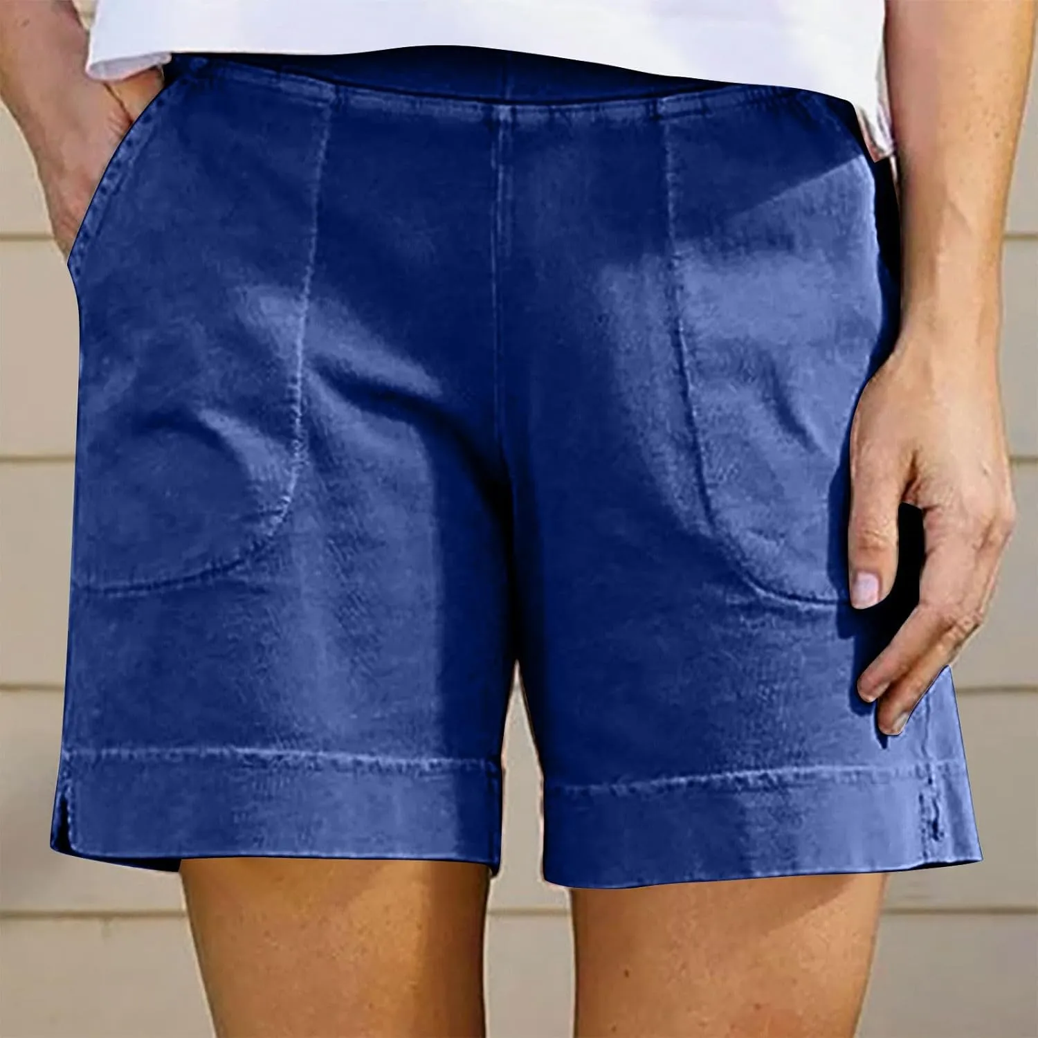 Linen Shorts for Women 2025 High Waisted Elastic Straight Casual Shorts Summer Outdoor Pants with Pockets