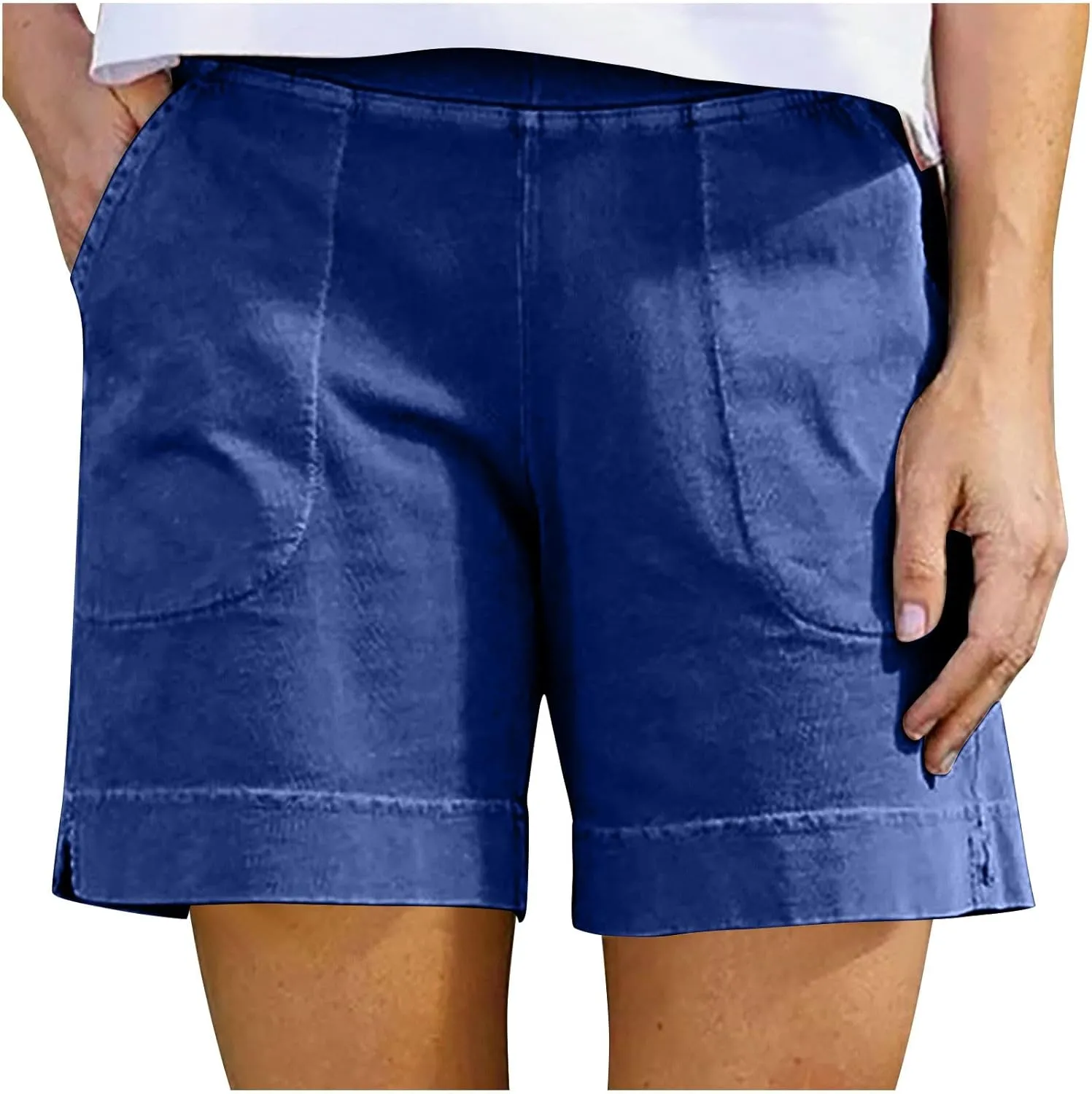 Linen Shorts for Women 2025 High Waisted Elastic Straight Casual Shorts Summer Outdoor Pants with Pockets