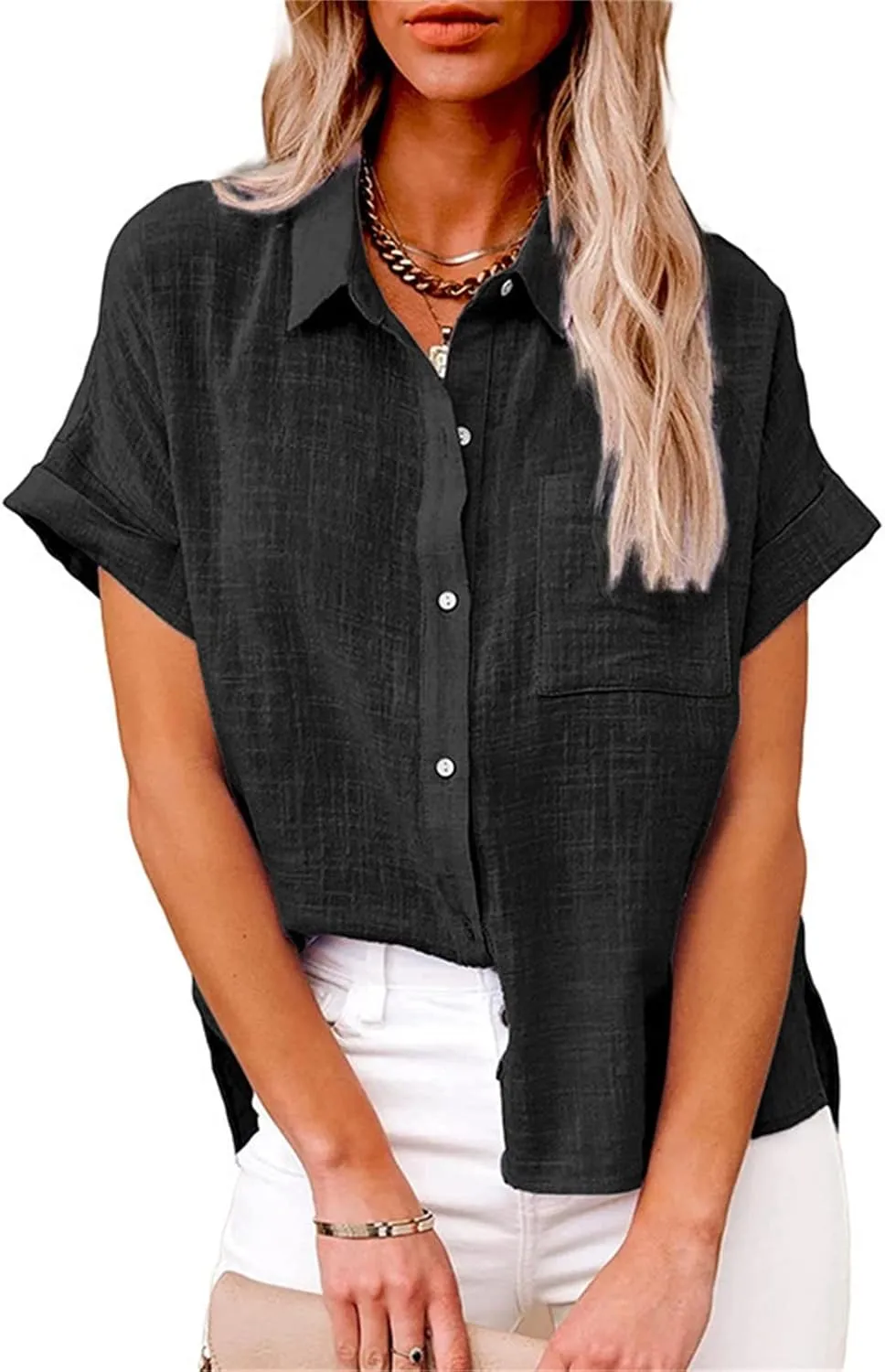 Linen Tops for Women 2025 Summer High Low Cotton Linen Shirt Button Down Embroidered Blouse Long Sleeve Tunic Tops