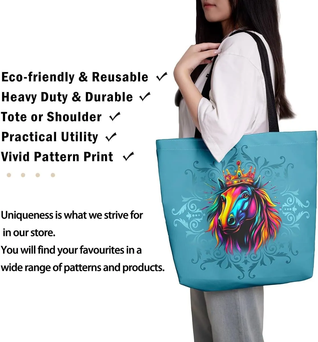 Lion Tote Bag,Black Damask Flowers Canvas Tote Bag