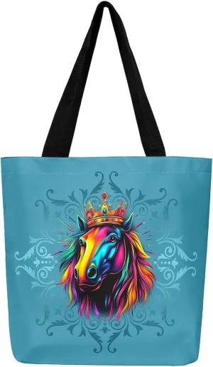 Lion Tote Bag,Black Damask Flowers Canvas Tote Bag