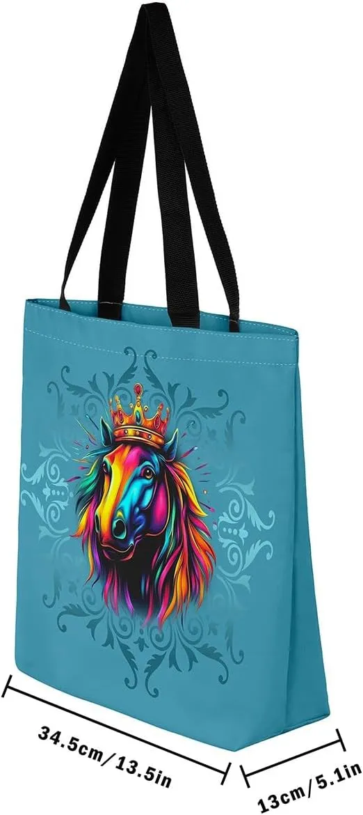 Lion Tote Bag,Black Damask Flowers Canvas Tote Bag