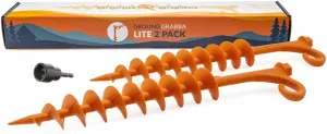 Lite - Orange-Tent Stakes - 2 Piece Tent Stakes for Sand | Screw in Earth Ground Anchors for Maximum Grip and Longevity in Soft Surfaces | Includes 3/4' Hex Head