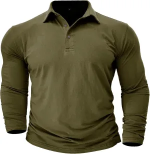Long Sleeve Shirts for Men Cotton Solid Color Slim Fit Athletic Polo Shirts Causal Basic Muscle Lapel T-Shirt Outfit