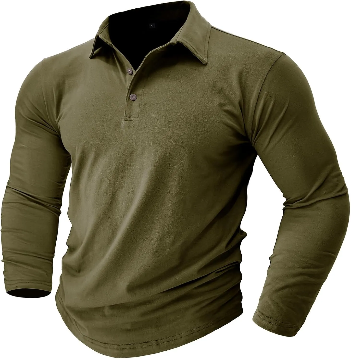 Long Sleeve Shirts for Men Cotton Solid Color Slim Fit Athletic Polo Shirts Causal Basic Muscle Lapel T-Shirt Outfit