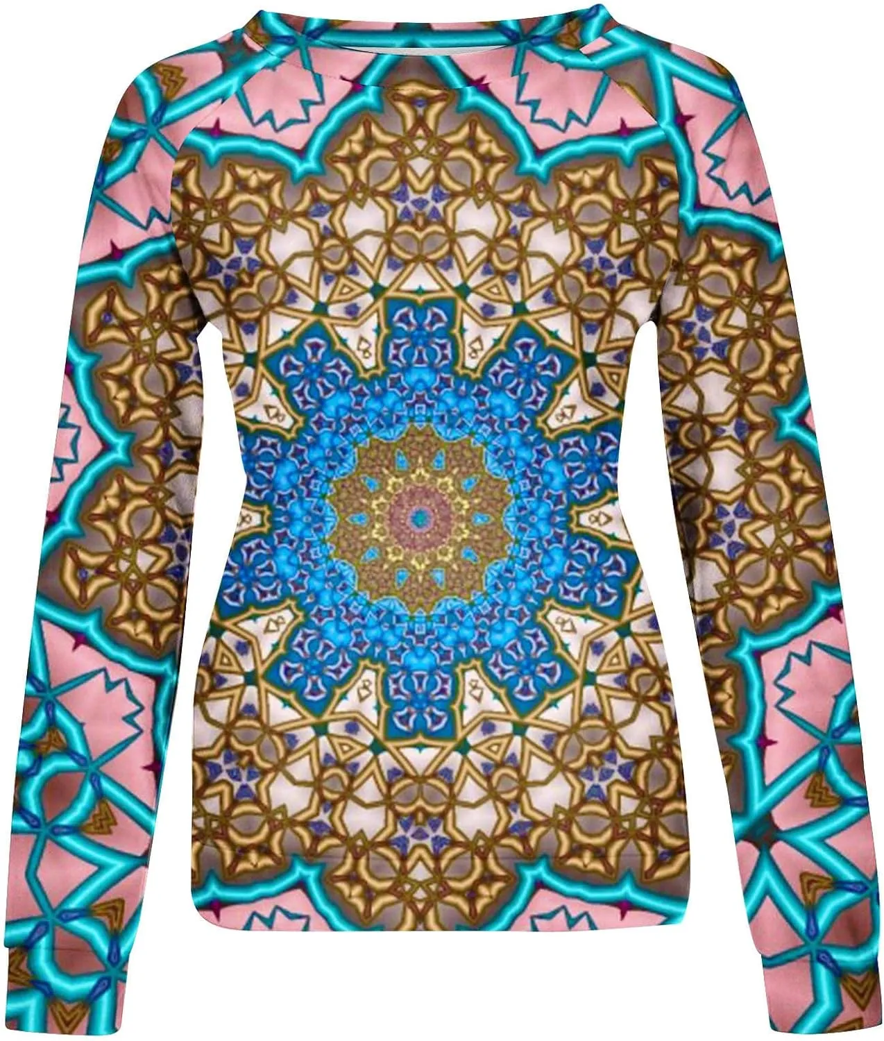 Loose Fitting Long Sleeve Tops for Women Aztec Ethnic Print Graphic Tee Shirts Casual Dressy Crewneck Sweatshirts