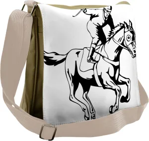 Lunarable Animal Messenger Bag, Monochrome Jockey Race, Unisex Cross-body