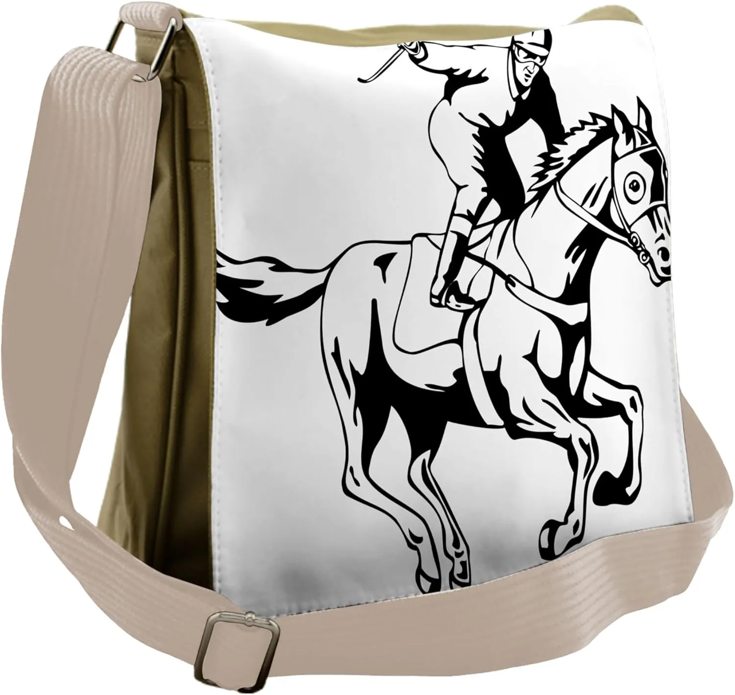 Lunarable Animal Messenger Bag, Monochrome Jockey Race, Unisex Cross-body