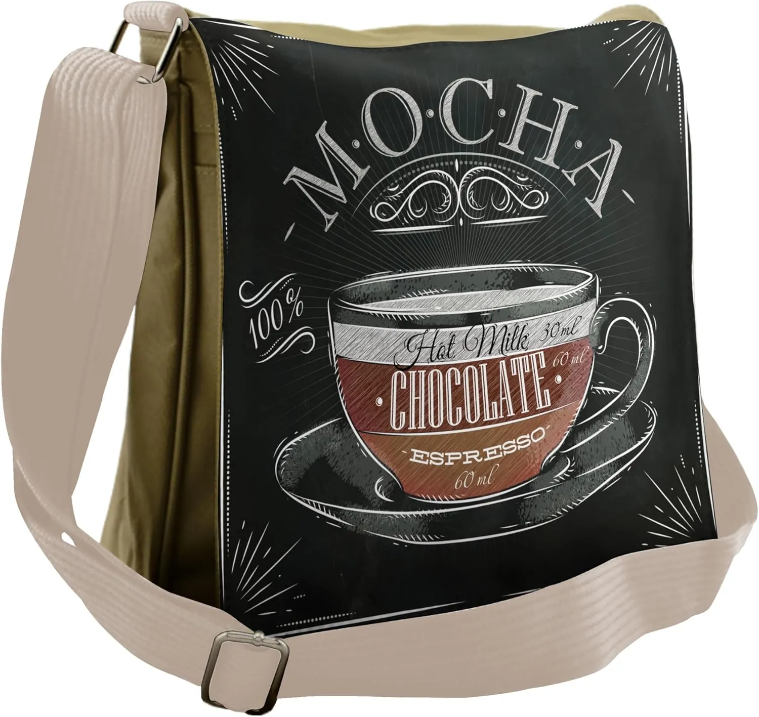 Lunarable Coffee Messenger Bag, Mocha Cup Chalkboard Design, Unisex Cross-body