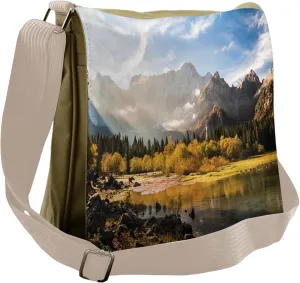 Lunarable Mountain Messenger Bag, Autumn Nature Evergreen, Unisex Cross-body