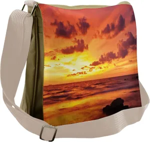 Lunarable Ocean Messenger Bag, Rocky Cloudy Thailand Beach, Unisex Cross-body