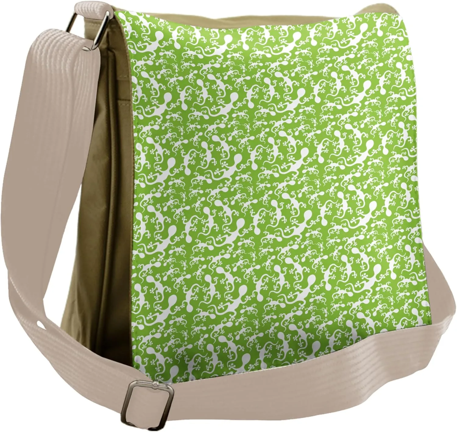 Lunarable Reptile Messenger Bag, Gecko Silhouettes Crawling, Unisex Cross-body