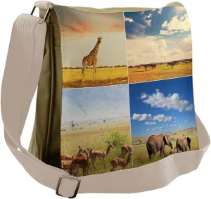Lunarable Savannah Messenger Bag, Collage Local Wild Animals, Unisex Cross-body