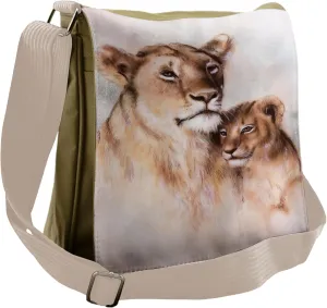 Lunarable Savannah Messenger Bag, Soft Animals Family Theme, Unisex Cross-body