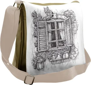 Lunarable Scenery Messenger Bag, Abandoned House Window, Unisex Cross-body