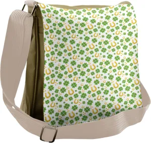 Lunarable Shamrock Messenger Bag, Irish Folk Luck, Unisex Cross-body