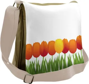 Lunarable Tulip Messenger Bag, Graphic Tulip Cluster Art, Unisex Cross-body