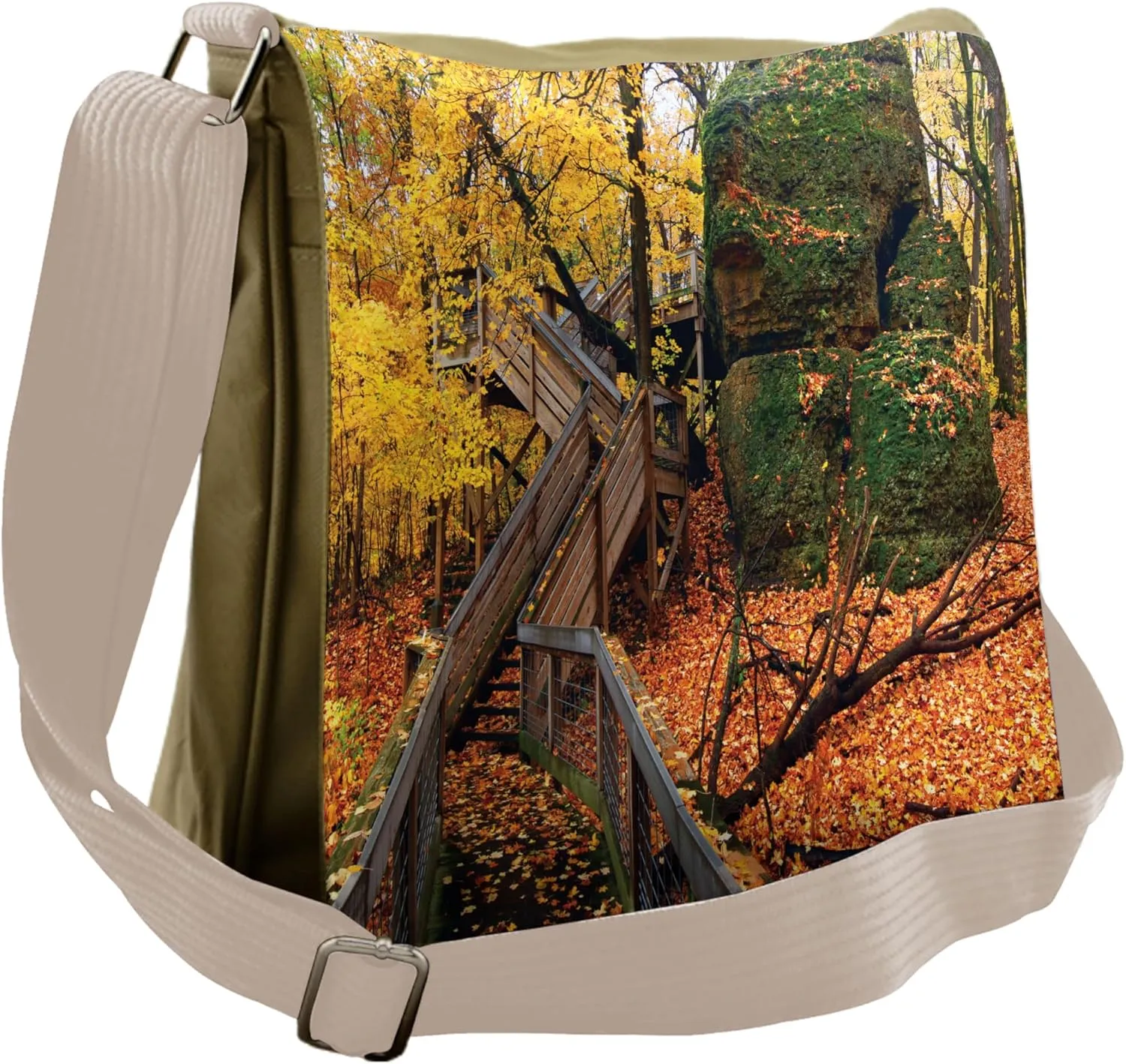Lunarable Woodland Messenger Bag, Scenic Autumn Landscape, Unisex Cross-body
