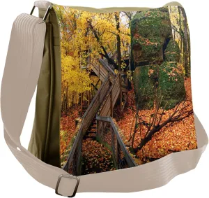 Lunarable Woodland Messenger Bag, Scenic Autumn Landscape, Unisex Cross-body