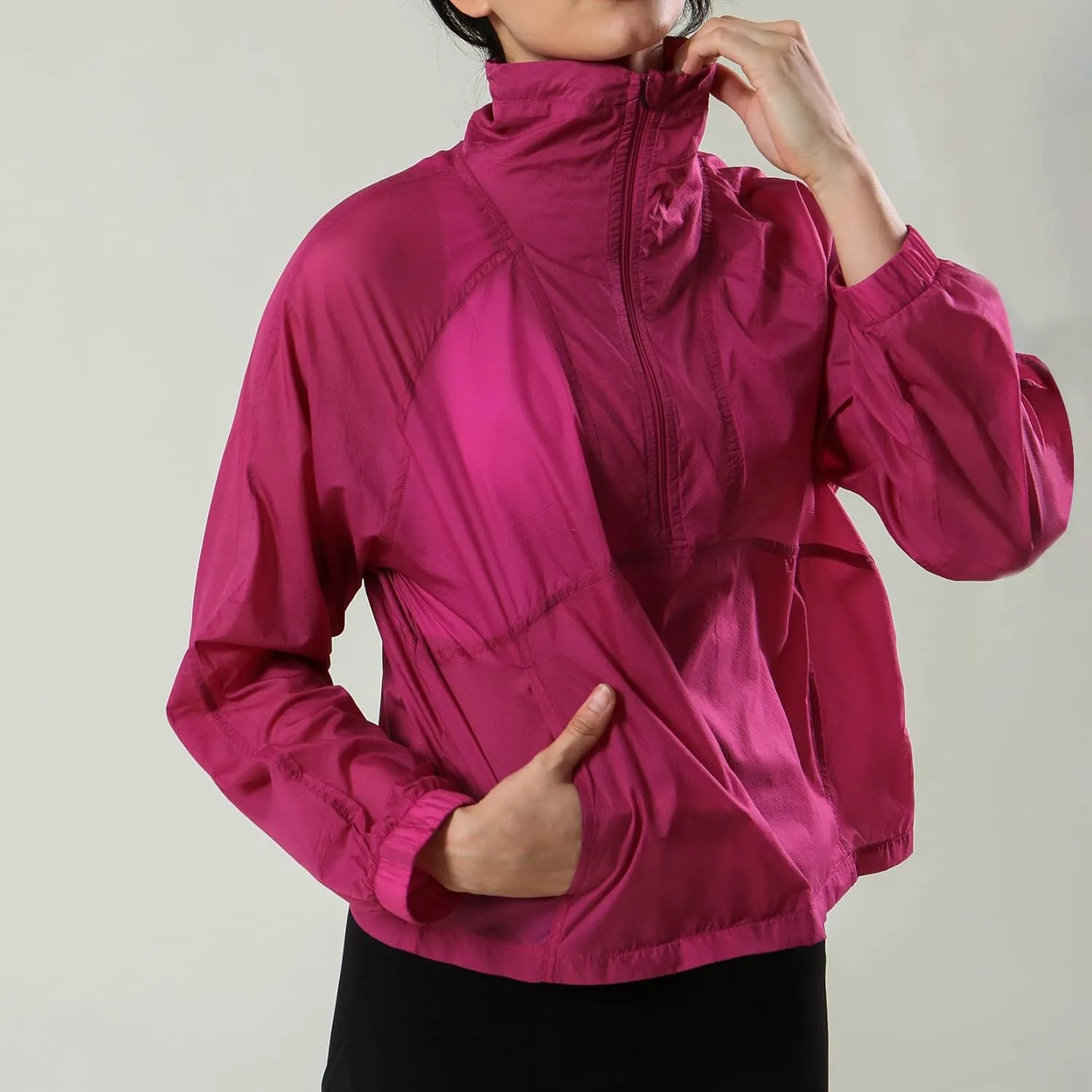 Lu's Chic Women's UPF 50  Quarter Zip Jacket Zipper UV Sun Protection Shirt Lightweight Cycling Coat