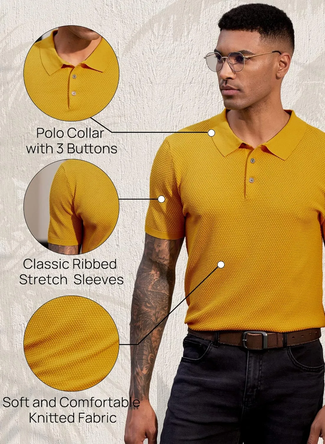 Mainfini Men’s Knit Button Polo Shirts Vintage 70s Golf Shirt Casual Beach Vacation Outfit