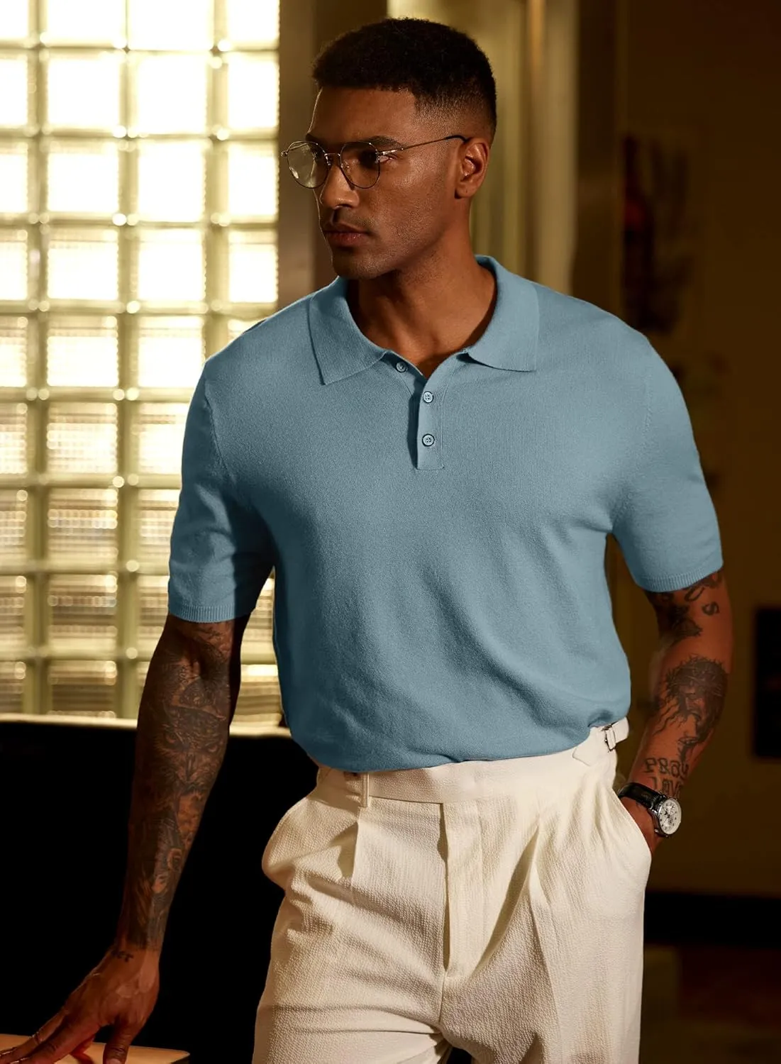 Mainfini Men’s Knit Button Polo Shirts Vintage 70s Golf Shirt Casual Beach Vacation Outfit