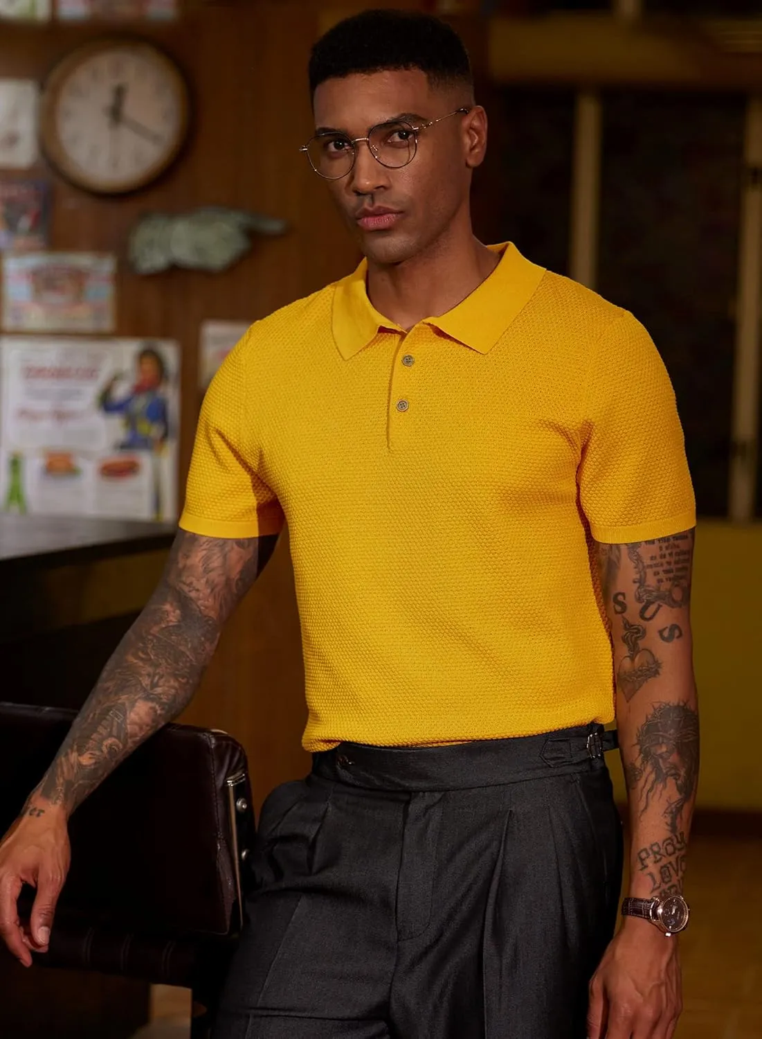 Mainfini Men’s Knit Button Polo Shirts Vintage 70s Golf Shirt Casual Beach Vacation Outfit