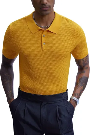 Mainfini Men’s Knit Button Polo Shirts Vintage 70s Golf Shirt Casual Beach Vacation Outfit