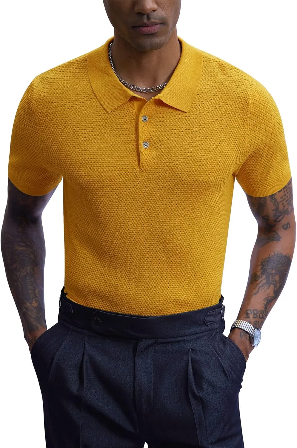 Mainfini Men’s Knit Button Polo Shirts Vintage 70s Golf Shirt Casual Beach Vacation Outfit