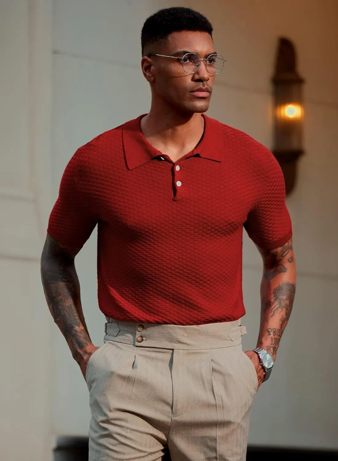Mainfini Men’s Knit Button Polo Shirts Vintage 70s Golf Shirt Casual Beach Vacation Outfit
