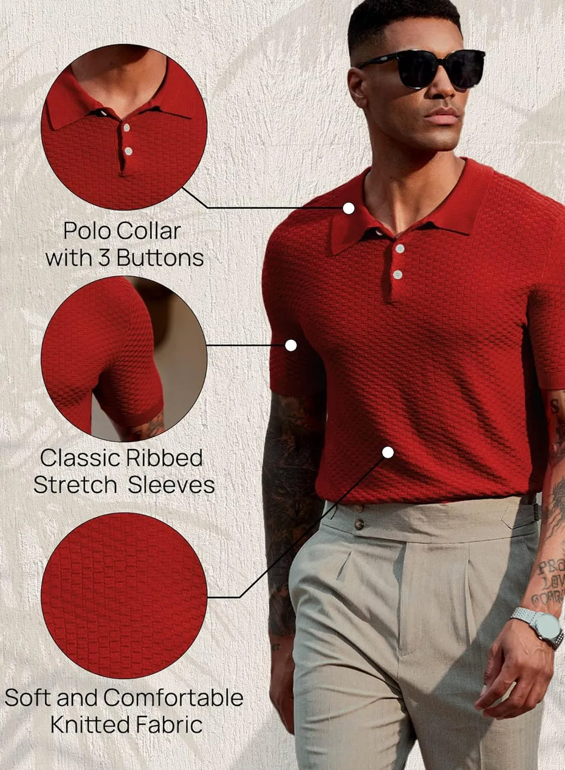 Mainfini Men’s Knit Button Polo Shirts Vintage 70s Golf Shirt Casual Beach Vacation Outfit