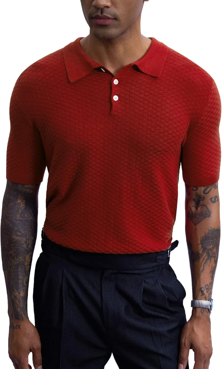 Mainfini Men’s Knit Button Polo Shirts Vintage 70s Golf Shirt Casual Beach Vacation Outfit