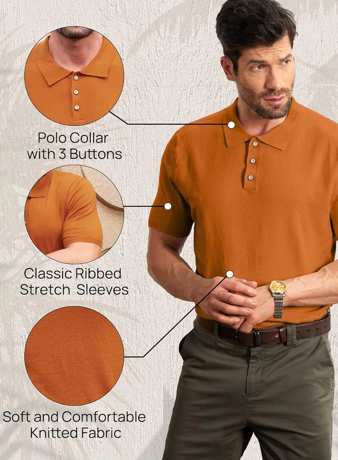 Mainfini Men’s Knit Button Polo Shirts Vintage 70s Golf Shirt Casual Beach Vacation Outfit