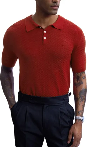 Mainfini Men’s Knit Button Polo Shirts Vintage 70s Golf Shirt Casual Beach Vacation Outfit