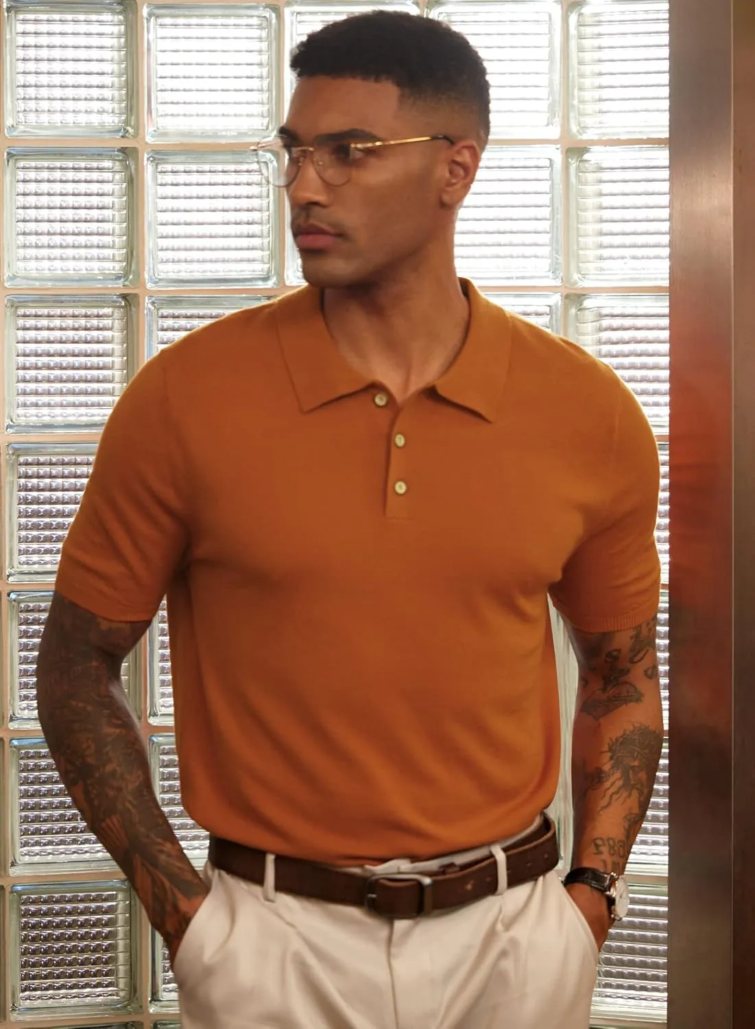 Mainfini Men’s Knit Button Polo Shirts Vintage 70s Golf Shirt Casual Beach Vacation Outfit