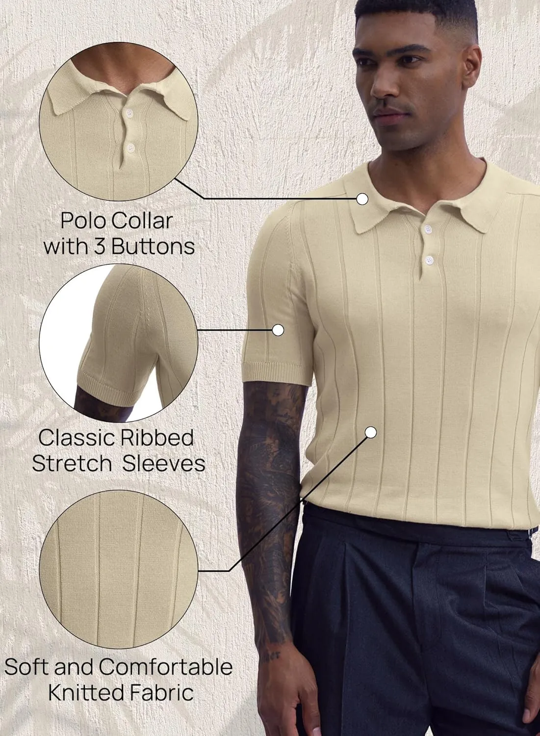 Mainfini Men’s Knit Button Polo Shirts Vintage 70s Golf Shirt Casual Beach Vacation Outfit