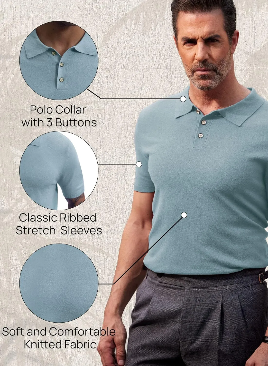 Mainfini Men’s Knit Button Polo Shirts Vintage 70s Golf Shirt Casual Beach Vacation Outfit
