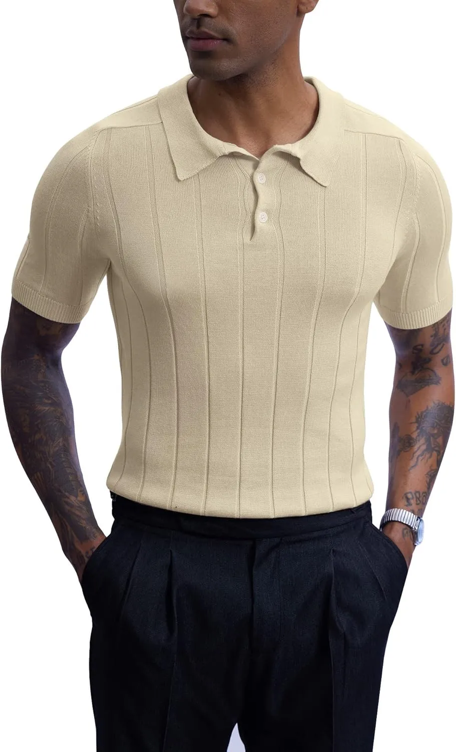 Mainfini Men’s Knit Button Polo Shirts Vintage 70s Golf Shirt Casual Beach Vacation Outfit