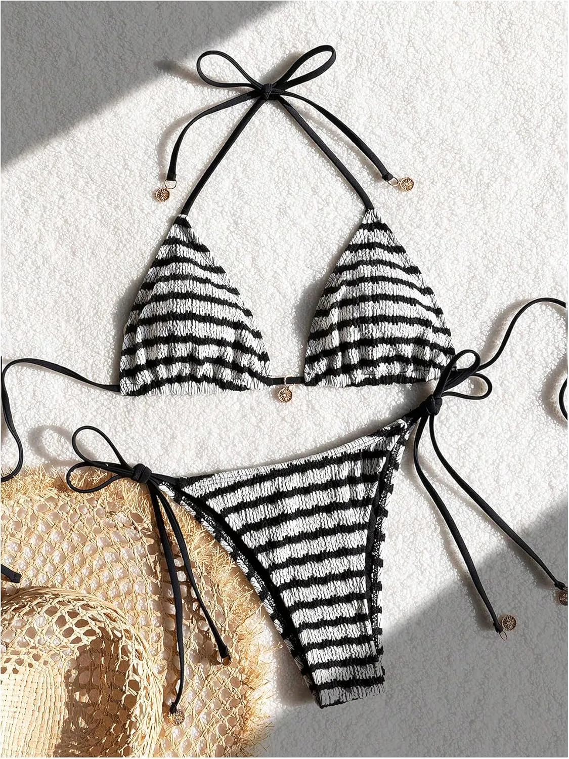 MakeMeChic Women's Halter Triangle Thong Bikini Sets High Cut Swimsuit Bathing Suit Swimwear