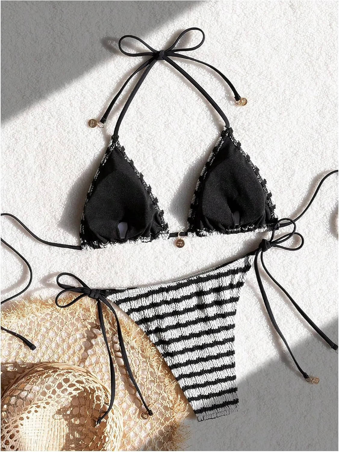 MakeMeChic Women's Halter Triangle Thong Bikini Sets High Cut Swimsuit Bathing Suit Swimwear