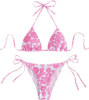 MakeMeChic Women's Halter Triangle Thong Bikini Sets High Cut Swimsuit Bathing Suit Swimwear
