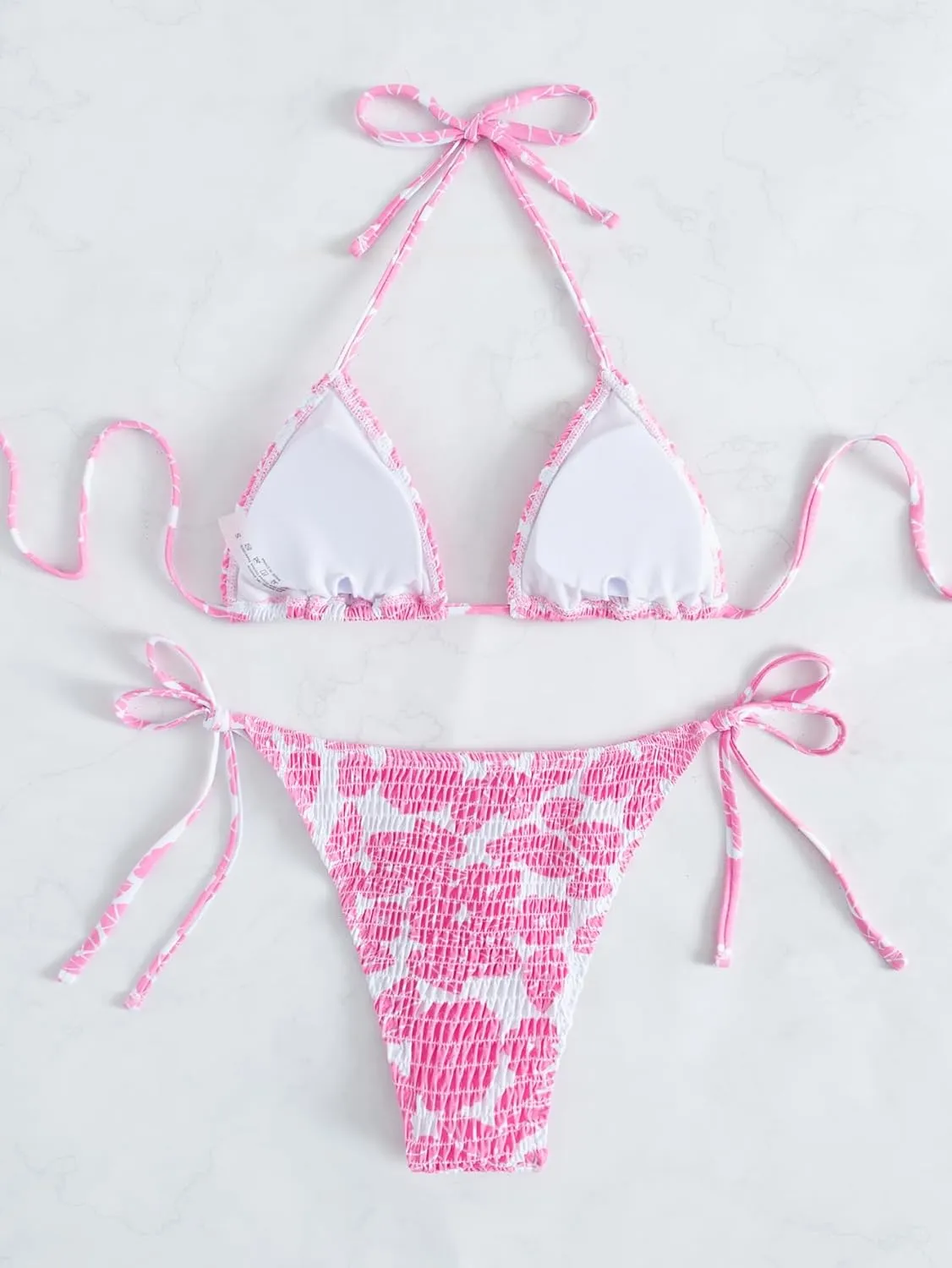 MakeMeChic Women's Halter Triangle Thong Bikini Sets High Cut Swimsuit Bathing Suit Swimwear