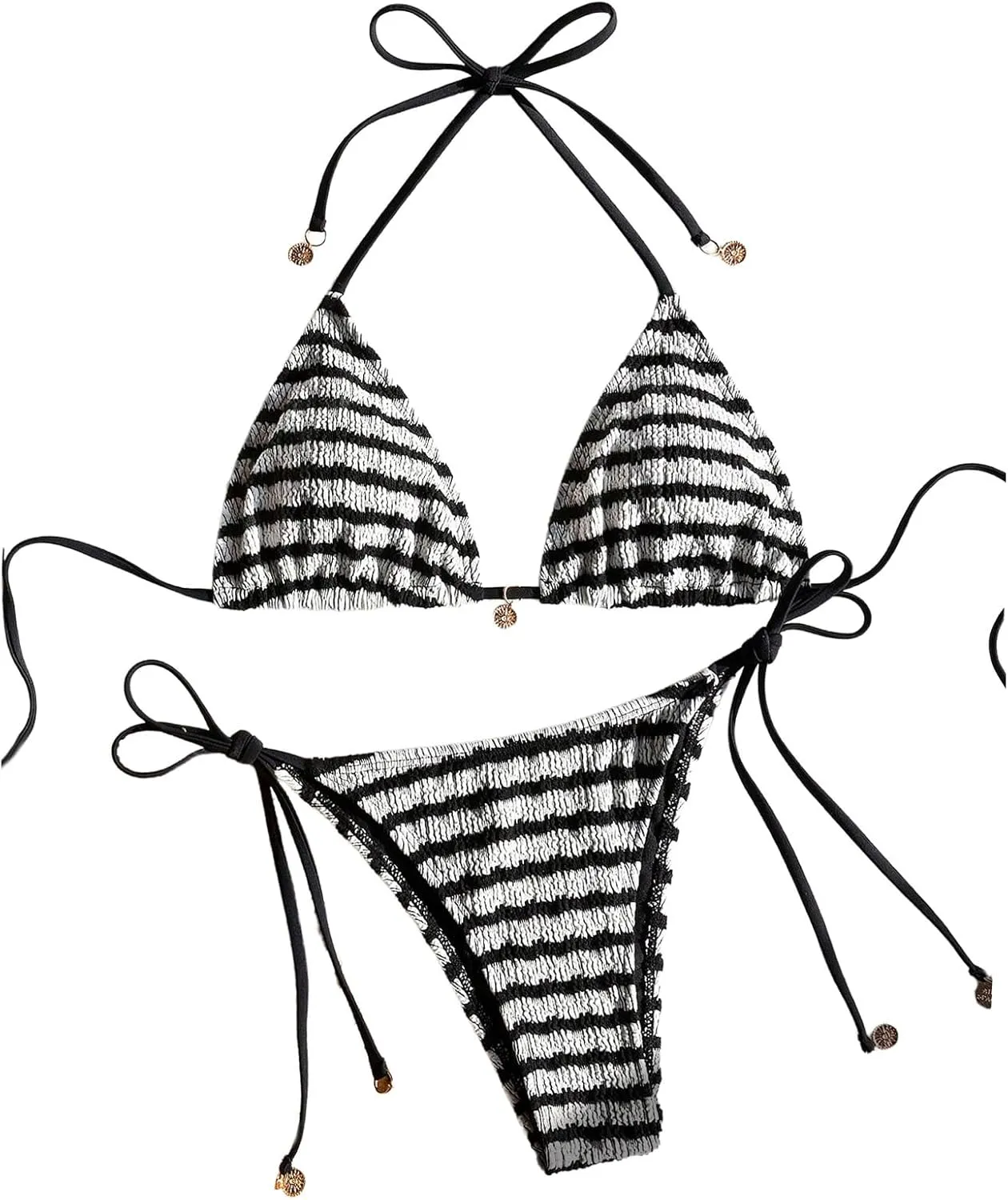 MakeMeChic Women's Halter Triangle Thong Bikini Sets High Cut Swimsuit Bathing Suit Swimwear