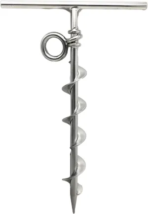 Marine City Stainless Steel Marine Grade Long Grip Spiral Ground Anchor with a O-Ring for Boat Mooring on The Beach, Camping Tent, Screw Dog Tie-Out Stake Backyard (1pcs)