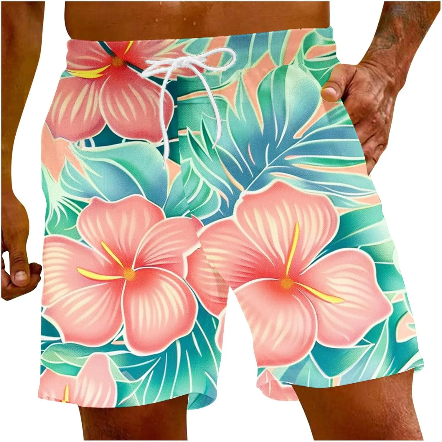 Matching Couples Outfits for Vacation Mesh Printed Beach Shorts Beach Pants Pants Daddy Shorts Men Mens Teal Swim